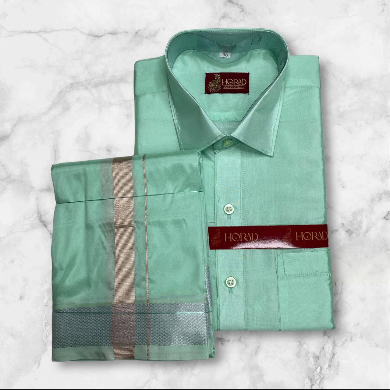 Horad Premium Art Silk ML.Green Shirt + Dhoti