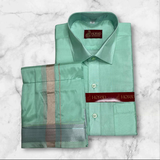 Horad Premium Art Silk ML.Green Shirt + Dhoti