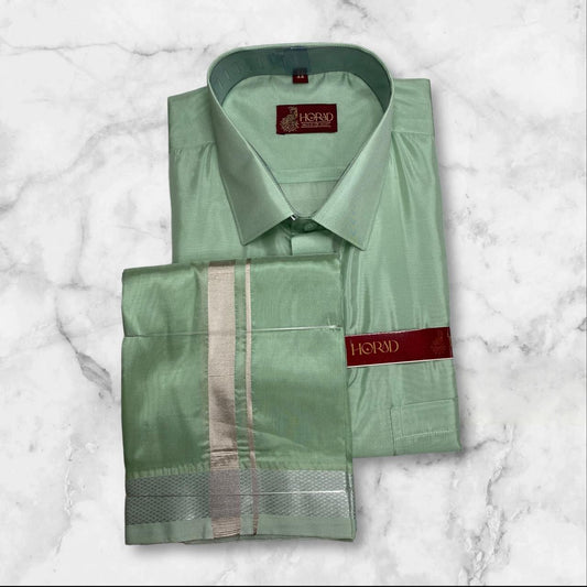 Horad Premium Art Silk Pista Green Shirt + Dhoti