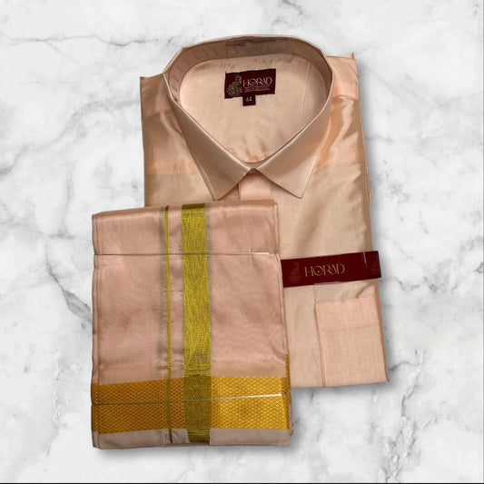 Horad Premium Art Silk Rose Gold Shirt + Dhoti