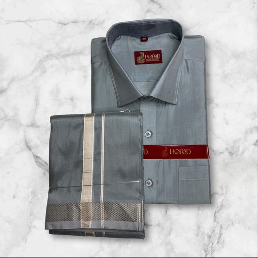 Horad Premium Art Silk Steel Grey Dhoti + Shirt