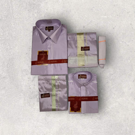 Horad Premium Art Silk Dad and Son Lavender Shirt + Dhoti